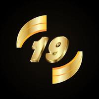 19 Golden numbers. vector 3d realistic.