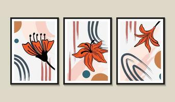 Hand drawn boho wall art set flower collection vector