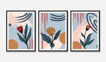 Hand drawn boho wall art set flower vector