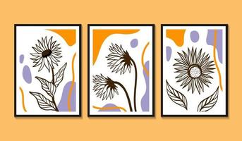 Hand drawn flat design boho wall art sunflower vector