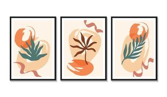 Hand drawn abstract set boho tropical leaf with color shape isolated on beige background. Vector flat illustration. Design for pattern, logo, posters, invitation, greeting card