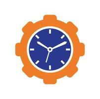 diseño del logotipo del vector de tiempo de servicio. engranaje y diseño vectorial de iconos de reloj analógico.