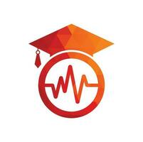 sombrero graduado y vector de logotipo de pulso médico. concepto de diseño de plantilla de logotipo de educación médica y de enfermería