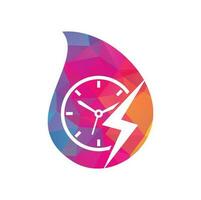 diseño de logotipo vectorial de concepto de forma de gota de tiempo de flash. vector de icono de logotipo de tiempo de trueno.