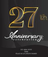 Anniversary Invitation and Greeting Card Design, Golden and Silver Coloured, Elegant Design, Isolated on Black Background. Vector illustration.