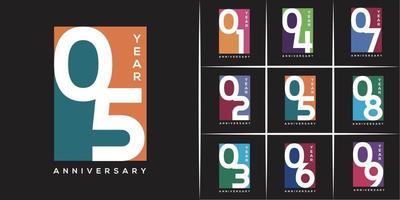 09 Year Anniversary Set 01 02 03 04 05 06 07 08 09 Vector Template Design Illustration