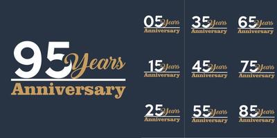 05th - 95th set of anniversary logotype style with white color for celebration event, wedding, greeting card, and invitation vector