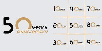 set of 10th-90th anniversary celebration emblem. black and brown colour design .white anniversary logo .vector illustration template design for web, poster, flyers, greeting card and invitation card vector