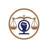 Law fist logo design icon. Justice Scales in Hand logo template design. Revolution justice logo concept. vector