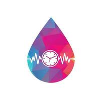 Pulse Time drop shape concept Logo Template Design Vector. Heart beat and time logo design icon. vector