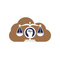 Law fist cloud shape logo design icon. Justice Scales in Hand logo template design. Revolution justice logo concept. vector