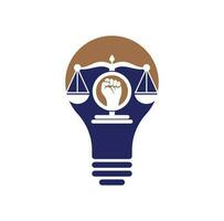 Law fist bulb shape concept logo design icon. Justice Scales in Hand logo template design. Revolution justice logo concept. vector