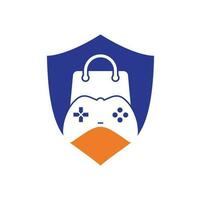 Game shop vector logo. design. Shopping bag combination joystick icon vector design.