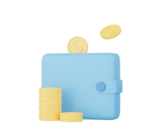 3D-Brieftasche mit Münze. 3D-Symbol png