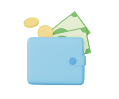 3D-Brieftasche mit Geld. 3D-Symbol png