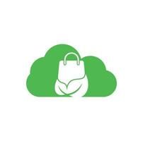Leaf bag cloud shape concept logo design icon template. Eco green leaf organic shopping bag logo template illustration vector