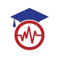 Graduate hat and medical pulse logo vector. Medical and nursing education logo template design concept vector