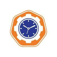 diseño del logotipo del vector de tiempo de servicio. engranaje y diseño vectorial de iconos de reloj analógico.