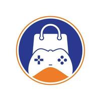 Game shop vector logo. design. Shopping bag combination joystick icon vector design.