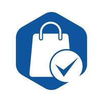 icono del logotipo del cheque de la bolsa de la compra. comprobar plantilla de logotipo de compras, icono, símbolo - vector