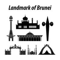 paquete de monumentos famosos de brunei por estilo de silueta vector