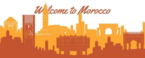 Morocco famous landmarks by silhouette style vector