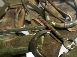 Old bronze prehistoric tools detail photo