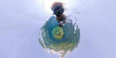 Man while snorkeling in the sea 360 degrees view panorama photo