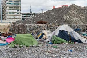 Migrant tent in Genoa, Italy photo