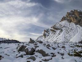 Fanes mountain dolomites in winter panorama photo