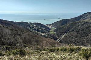 Bogliasco village aerial view panorama from mountain photo