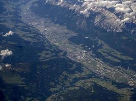 Innsbruck valley aerial panorama from airplane photo