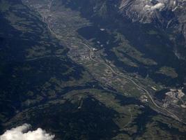 Innsbruck valley aerial panorama from airplane photo