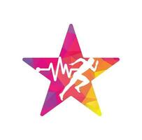 Pulse marathon star shape concept logo design icon vector. Running man with line ecg heartbeat icon. vector