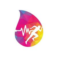 Pulse marathon drop shape concept logo design icon vector. Running man with line ecg heartbeat icon. vector