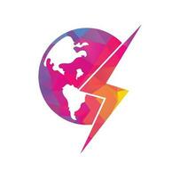 Globe and thunder vector logo icon template. Thunder world vector logo template.