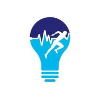 Pulse marathon bulb shape concept logo design icon vector. Running man with line ecg heartbeat icon. vector