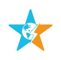 Globe and thunder vector logo icon template. Thunder world star shape concept vector logo template