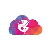 Globe and thunder vector logo icon template. Thunder world cloud shape concept vector logo template.