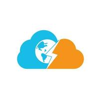 Globe and thunder vector logo icon template. Thunder world cloud shape concept vector logo template.