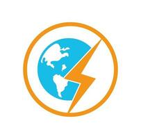 Globe and thunder vector logo icon template. Thunder world vector logo template.