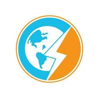 Globe and thunder vector logo icon template. Thunder world vector logo template.