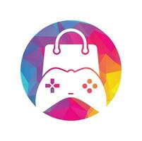 Game shop vector logo. design. Shopping bag combination joystick icon vector design.