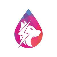 Thunder wolf drop shape concept logo design. Power, Wild animal and Energy logo concept icon vector. vector