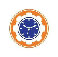 diseño del logotipo del vector de tiempo de servicio. engranaje y diseño vectorial de iconos de reloj analógico.