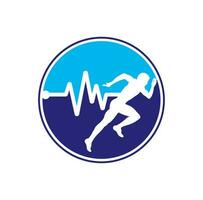 vector de icono de diseño de logotipo de maratón de pulso. diseño del logotipo de cuidado de la salud corporal. hombre corriendo con el icono del latido del corazón del ecg de línea.