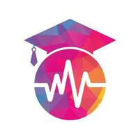 Graduate hat and medical pulse logo vector. Medical and nursing education logo template design concept vector