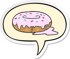 donut de dibujos animados y etiqueta engomada de la burbuja del discurso vector