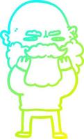 cold gradient line drawing cartoon man with beard frowning checking his beard vector