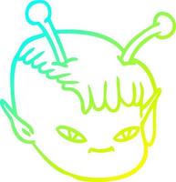 cold gradient line drawing cartoon alien space girl face vector